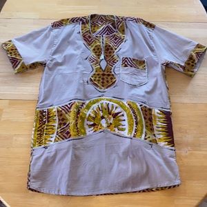 NWOT MENS SMALL NO LABEL African SHIRT Tan/brown/yellow short sleeve 💯Cotton